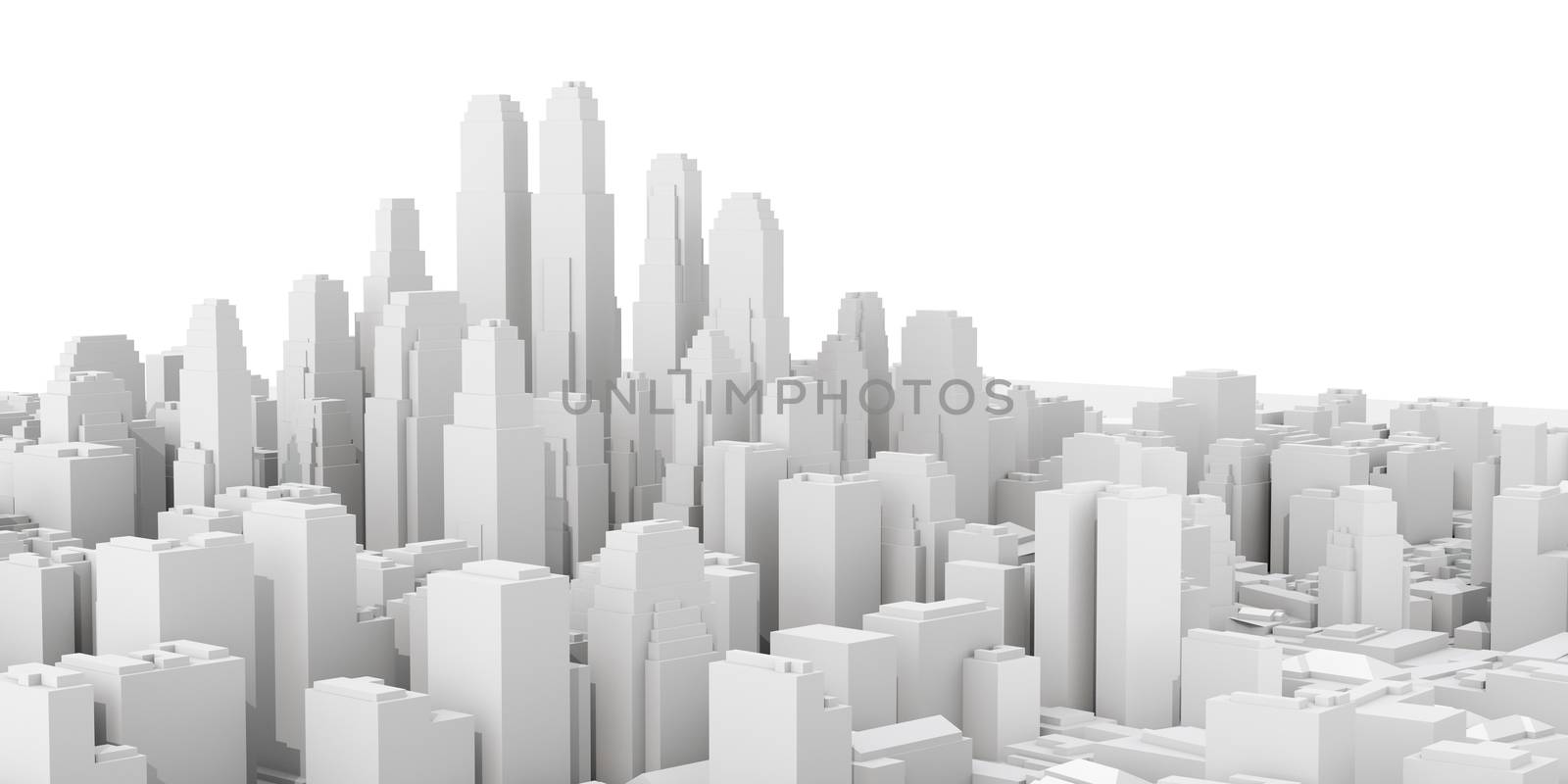 White modern city. Isolated on white. 3D rendering