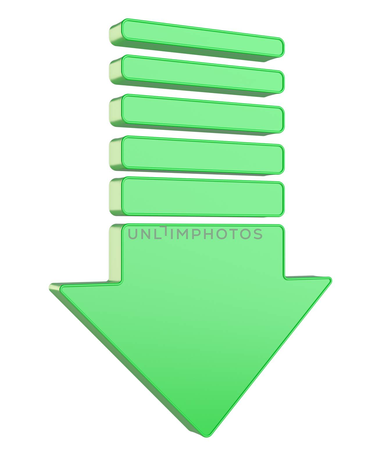 Green Down Arrow isolated on white background. 3D Illustration