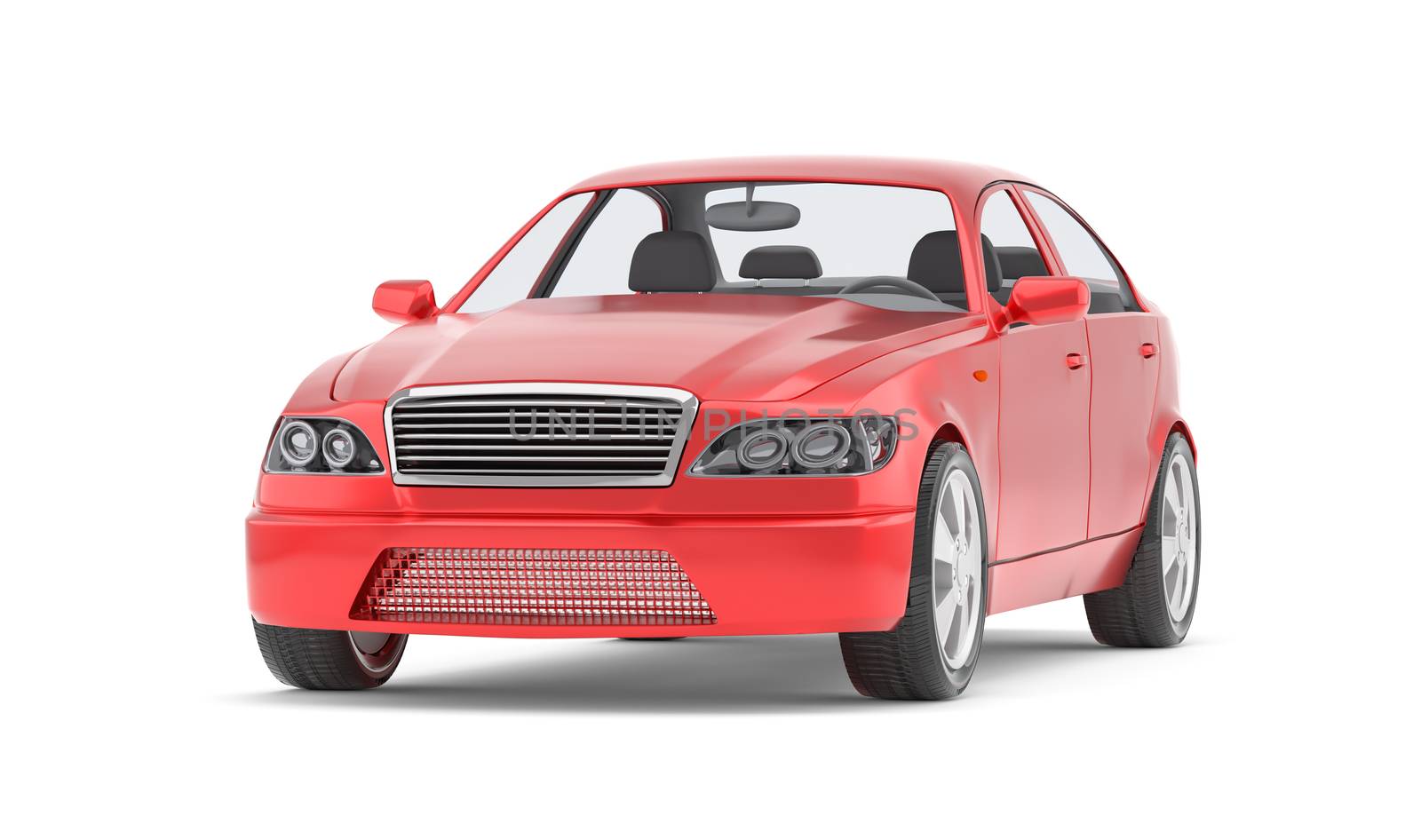 Brandless Generic Red Car. Isolated On White Background. 3D Illustration