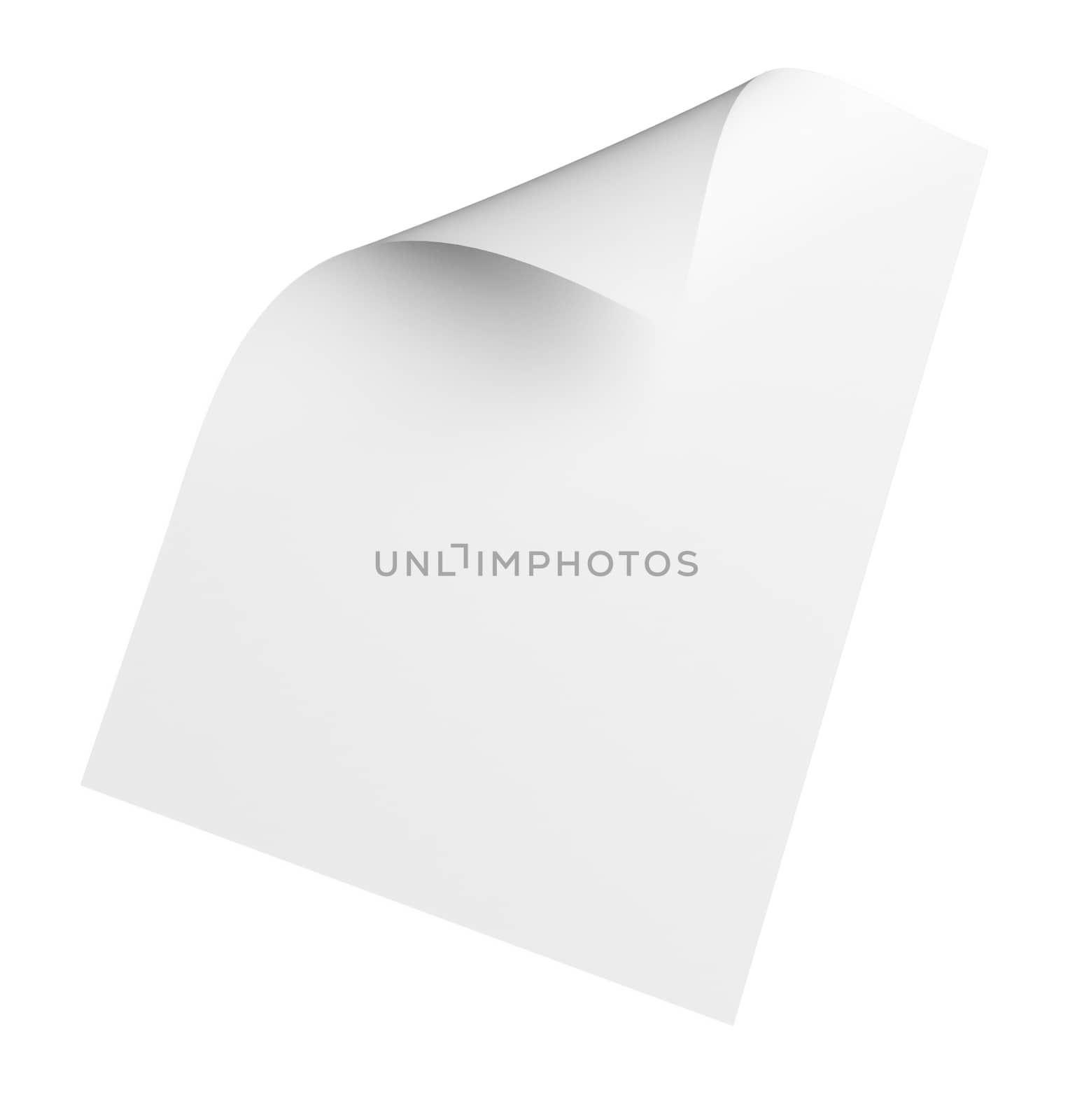 Empty paper sheet isolated on white. 3D Illustration