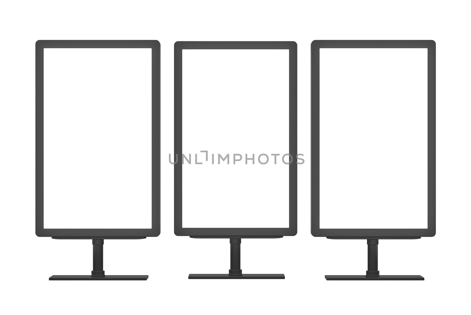 Blank advertising billboards, public information boards. 3D illustration