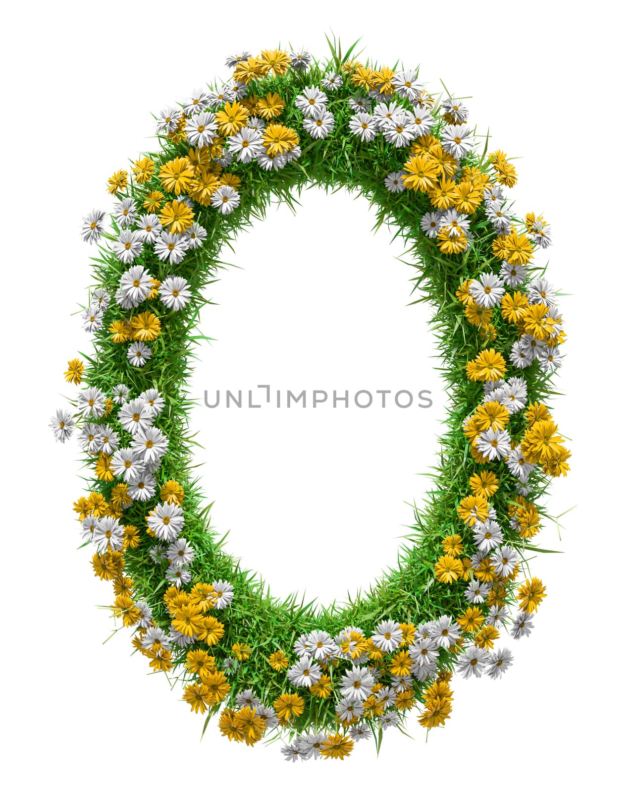 Round natural frame with grass and flowers by cherezoff
