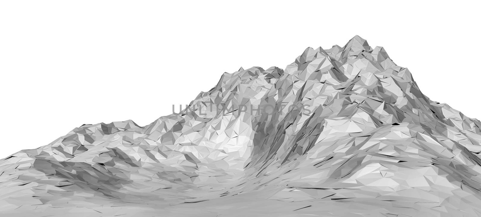 White abstract polygonal mountain. 3D Illustration. Isolated on white