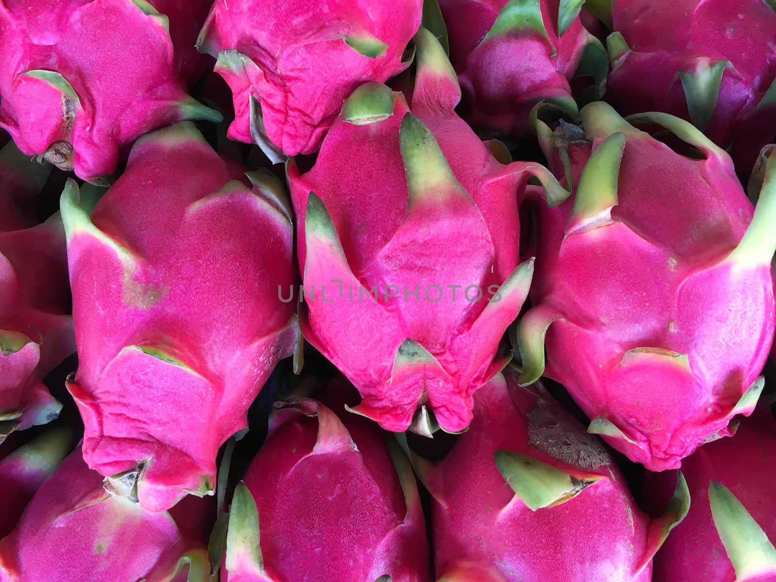 Dragon fruits background. Dragonfruits in the market.