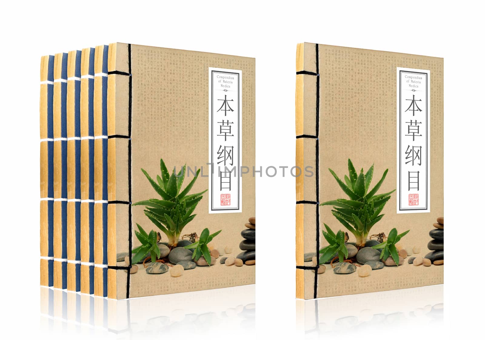 Ancient Chinese medical books  (clipping path) isolated on white background