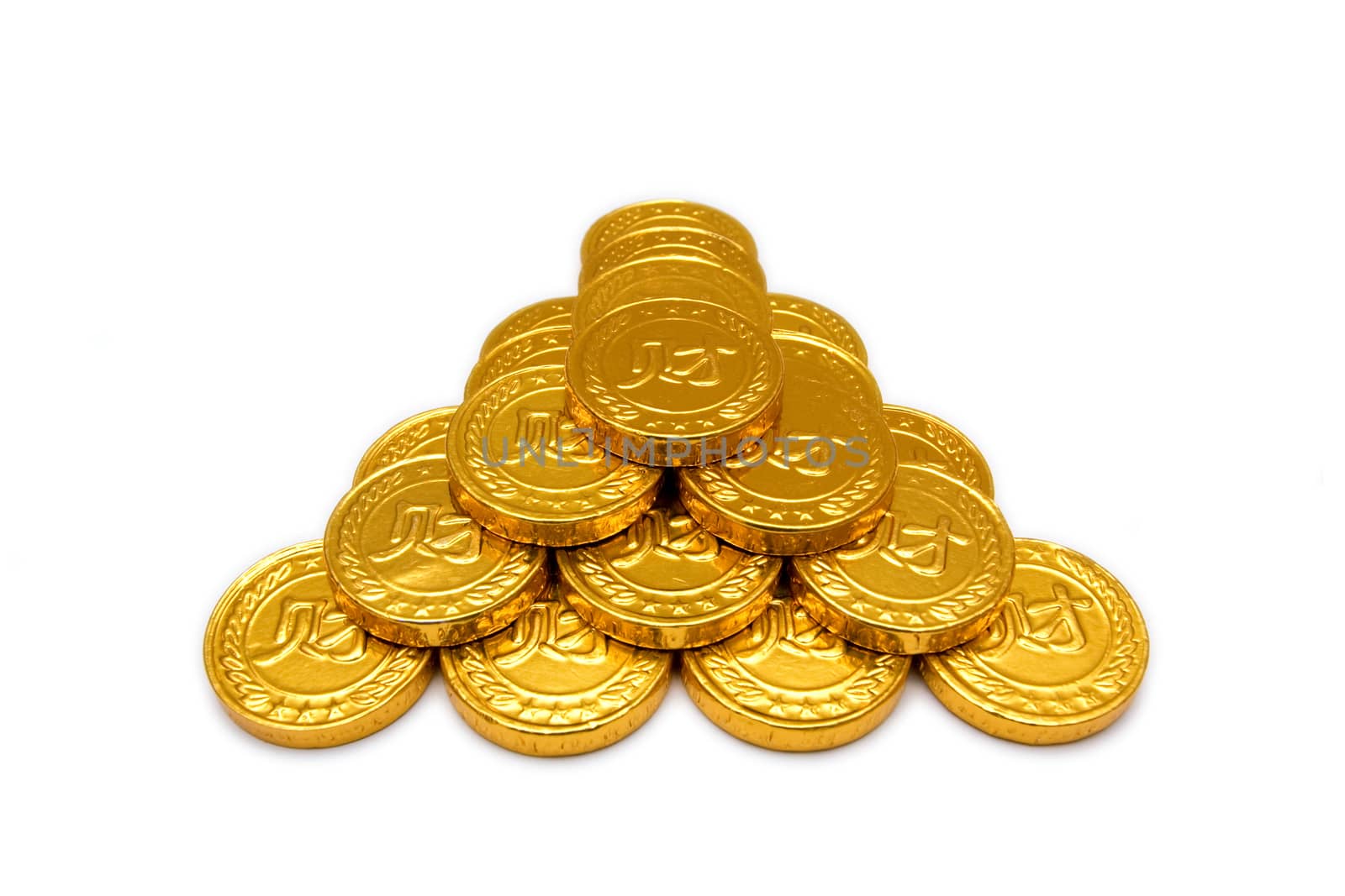 A pile of gold coins isolated on white background by myyaym