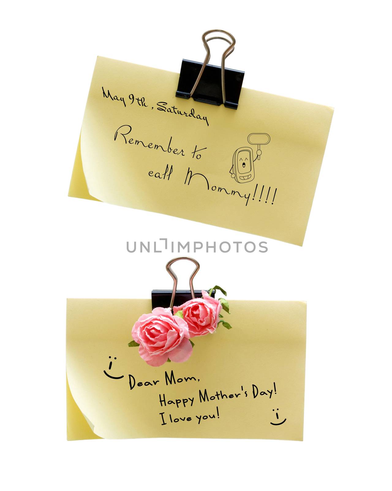 Happy Mother's Day Memo isolated on white background