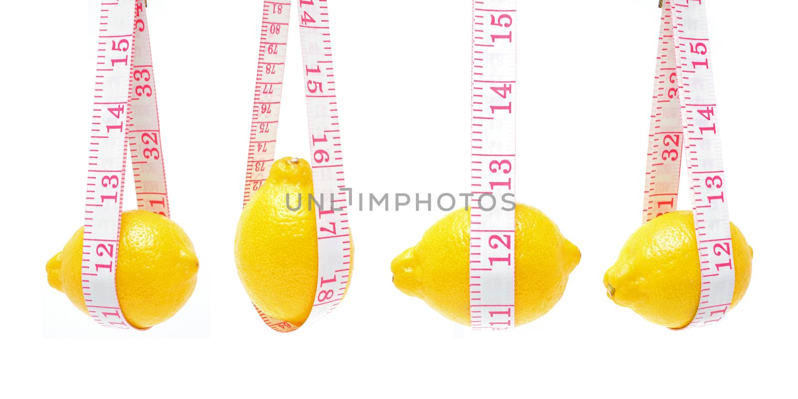 Lemon and Tape measures isolated on white background by myyaym