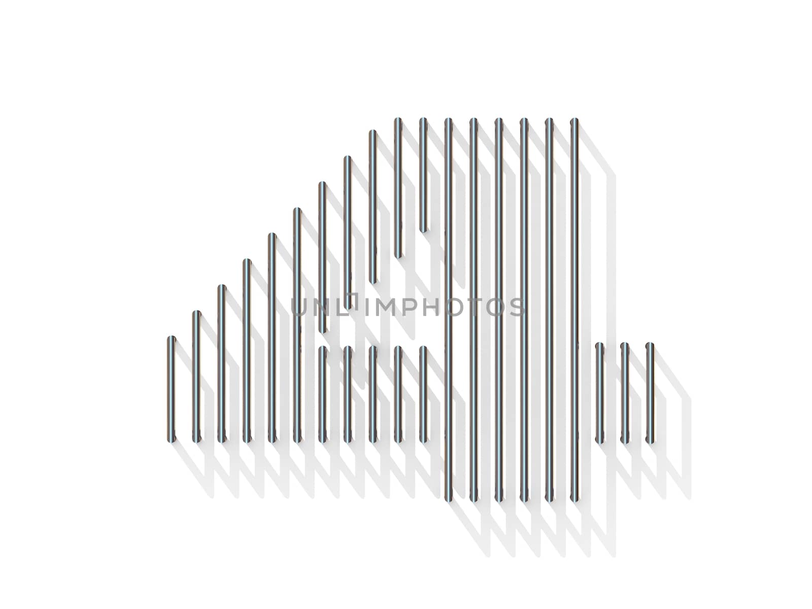 Silver, steel wire font. Number FOUR 4 with vertical shadows. 3D render illustration isolated on white background