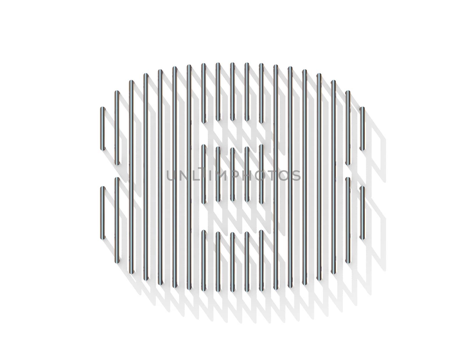 Silver, steel wire font. Number EIGHT 8 with vertical shadows. 3D render illustration isolated on white background