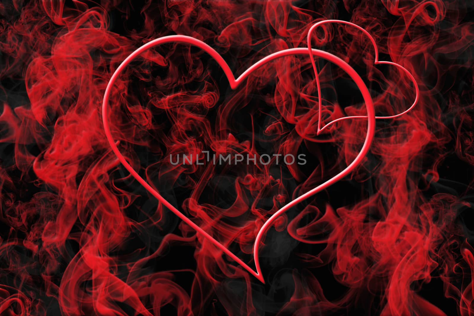 Hearts and Red Smoke. Valentine's Day Love Concept Background 3D by alexandarilich