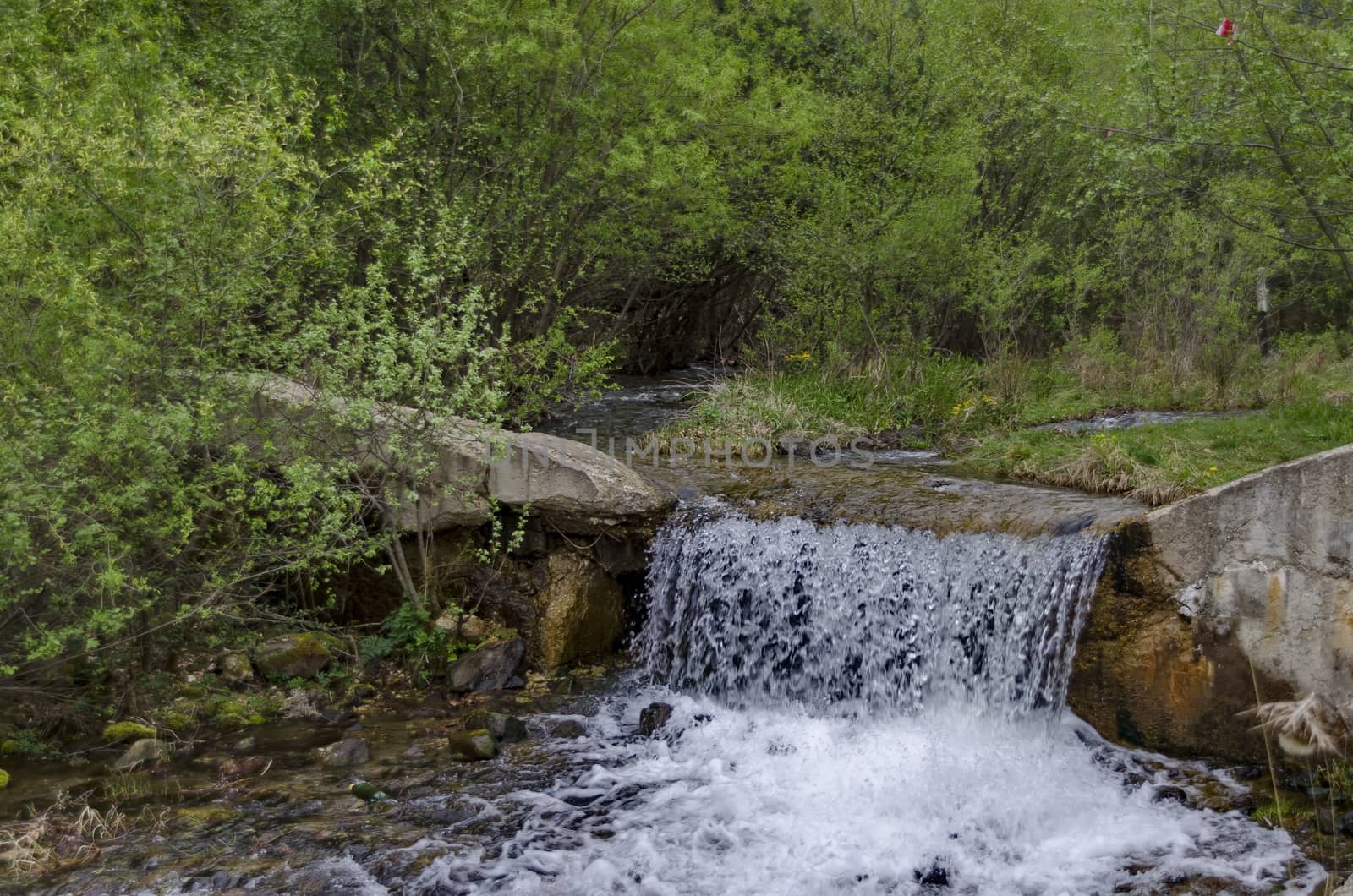 Waterfall in Vitosha mountain river at spring