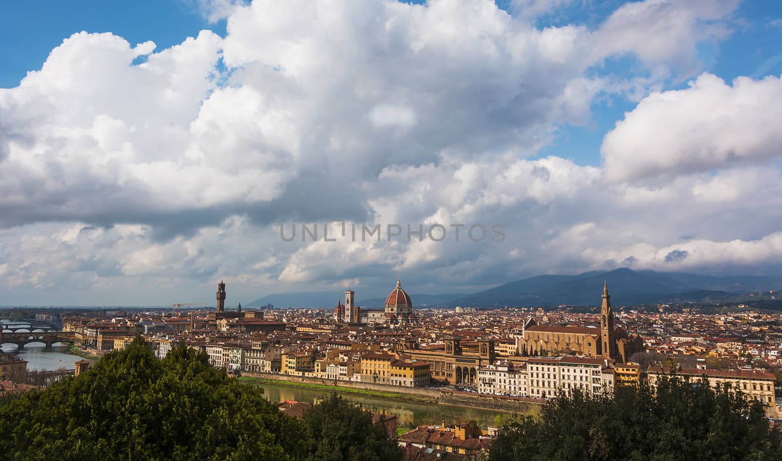 Florence Panorama. Panoramic image of Florence, Italy in a cloudy day