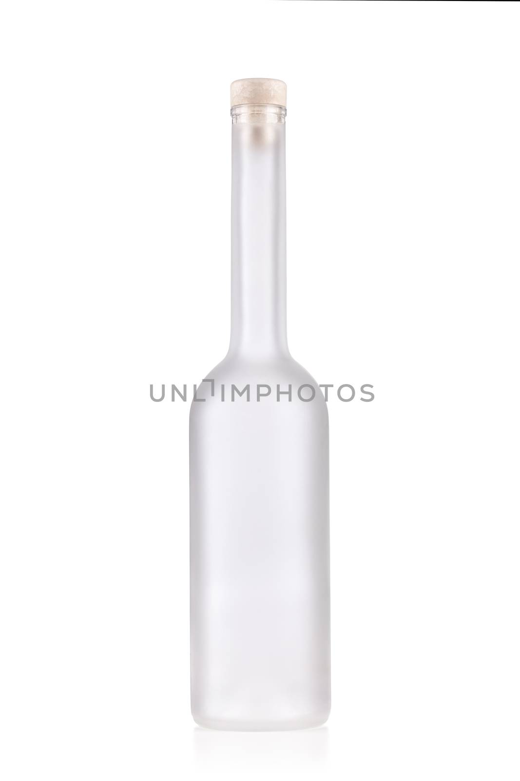 empty alcohol bottle, matte white glass finish