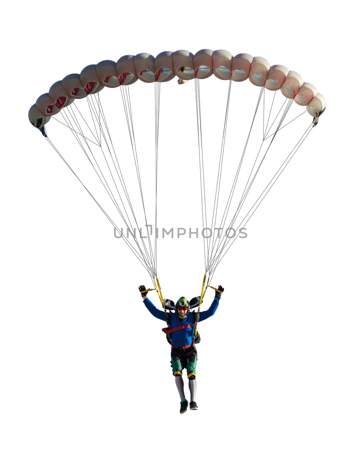 extreme sport skydiver closeup on a white background