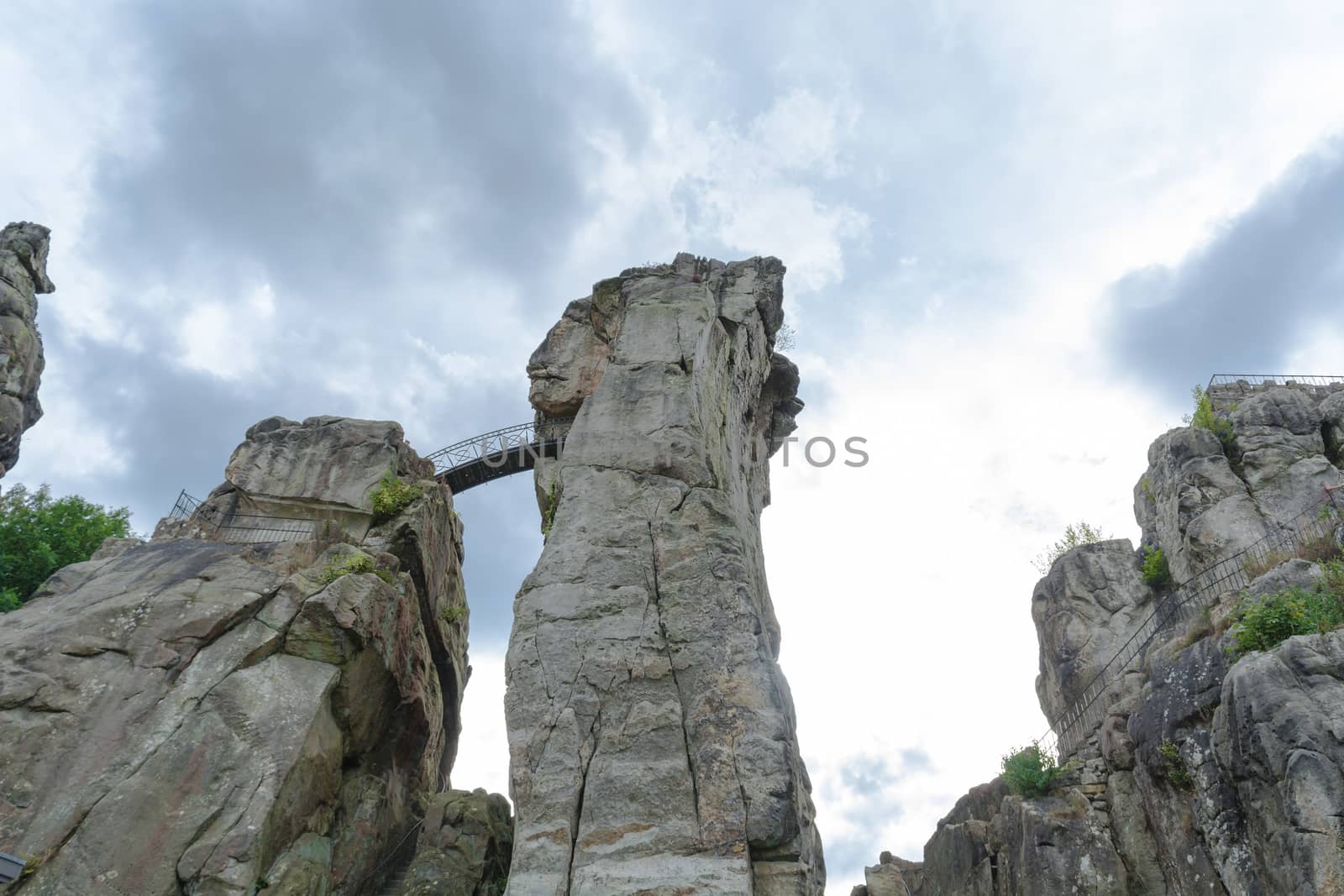 Beautiful rocky landscape with unique Mystic rock formation in a dramatic sky.
