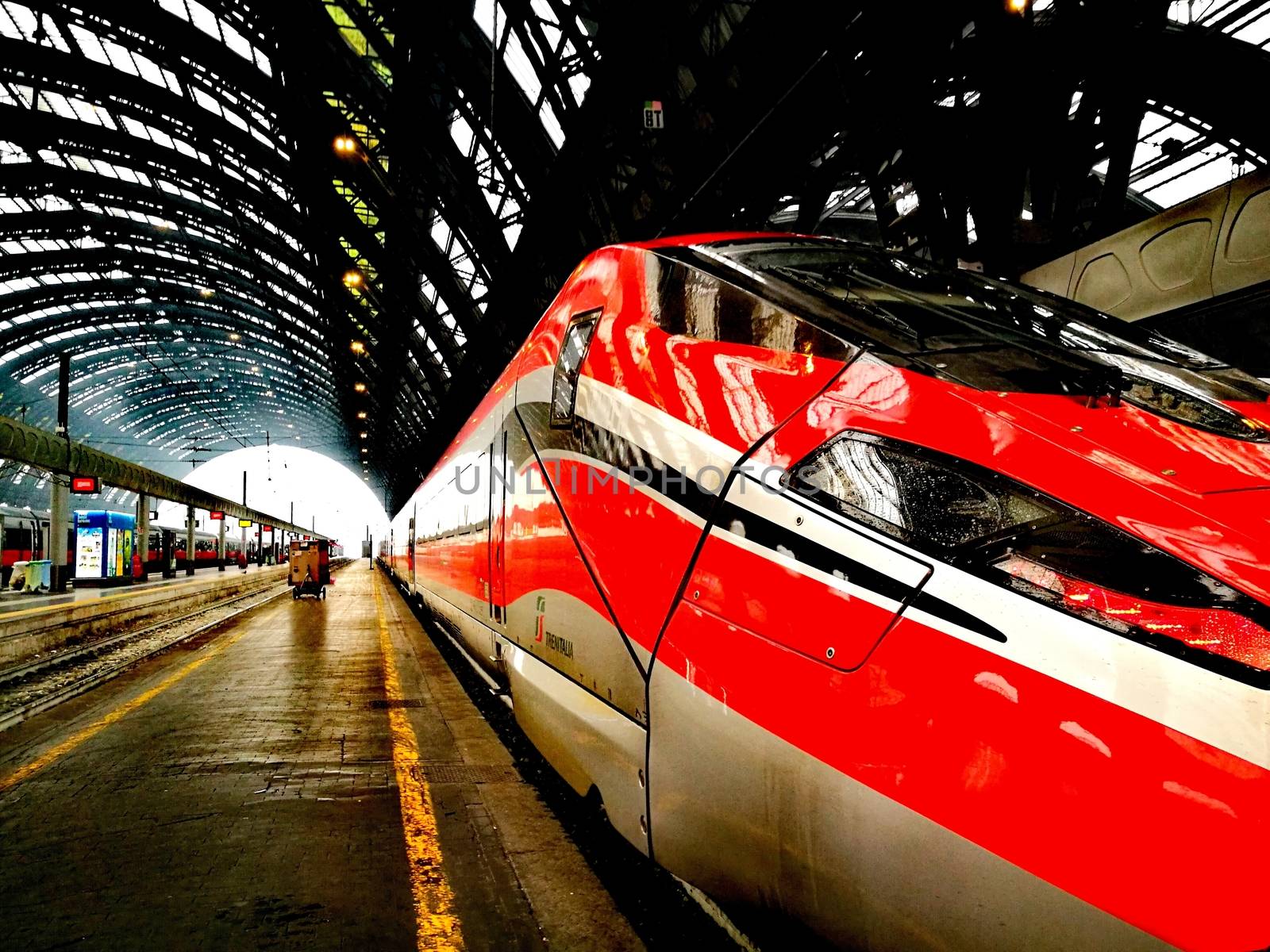 Red High Speed Train in Milan Central Station by EnricoMiglnoPhotography