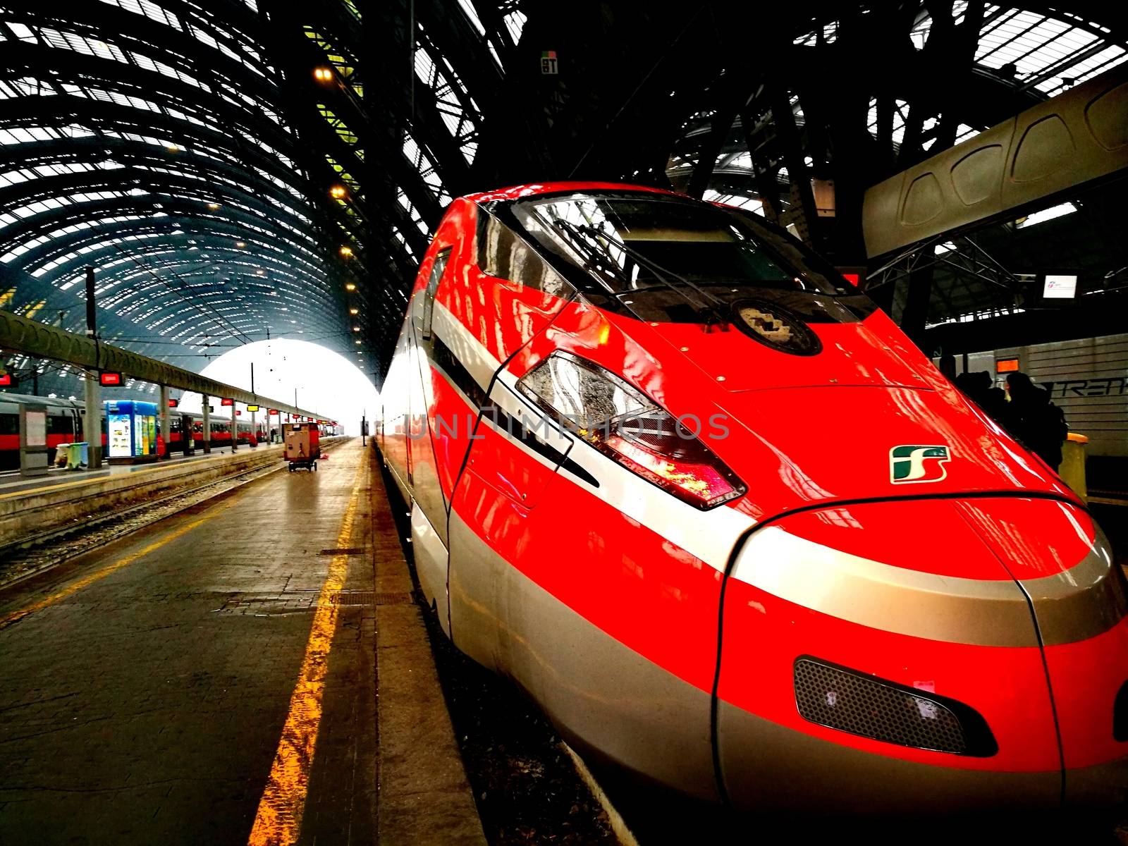 Red High Speed Train in Milan Central Station by EnricoMiglnoPhotography