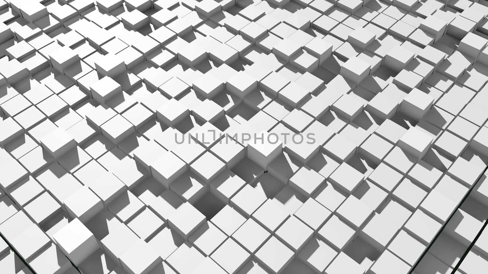 Abstract surface of moving cubes. 3D rendered