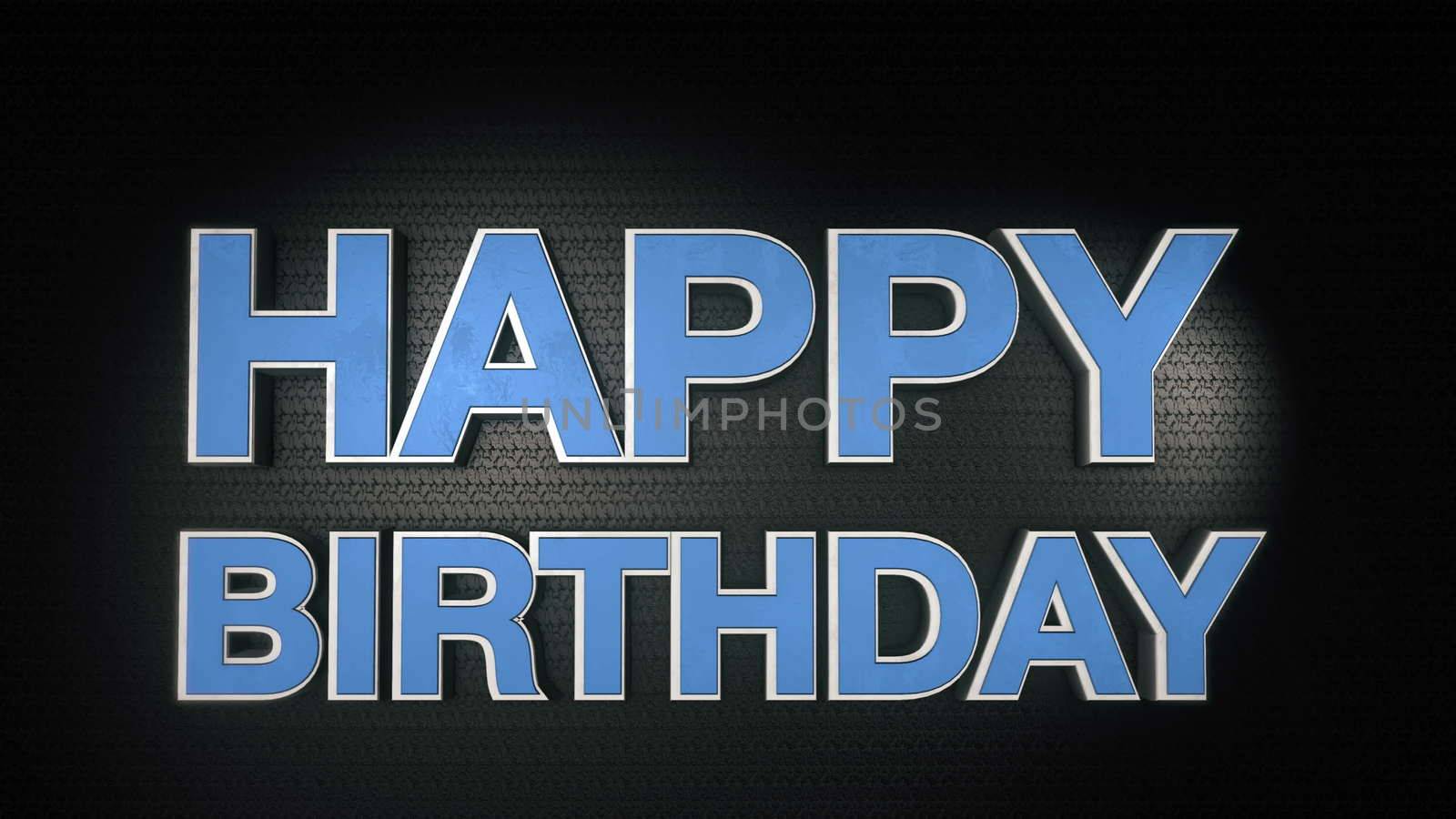 Metal 3D text Happy Birthday with reflection and light