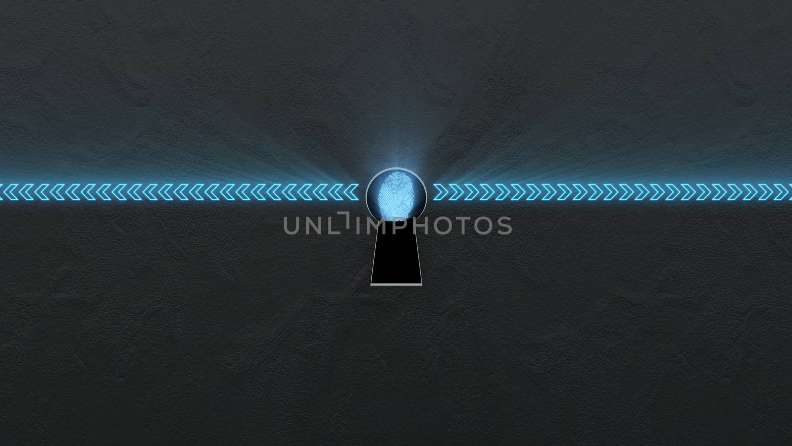 Security concept: fingerprint in the keyhole and technology element. Cybersecurity.