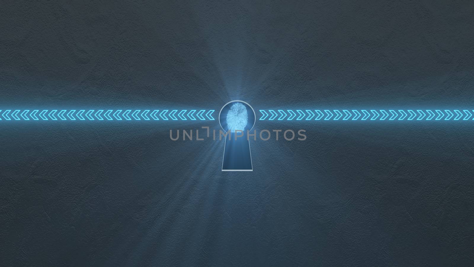 Security concept: fingerprint in the keyhole and technology element. Cybersecurity.