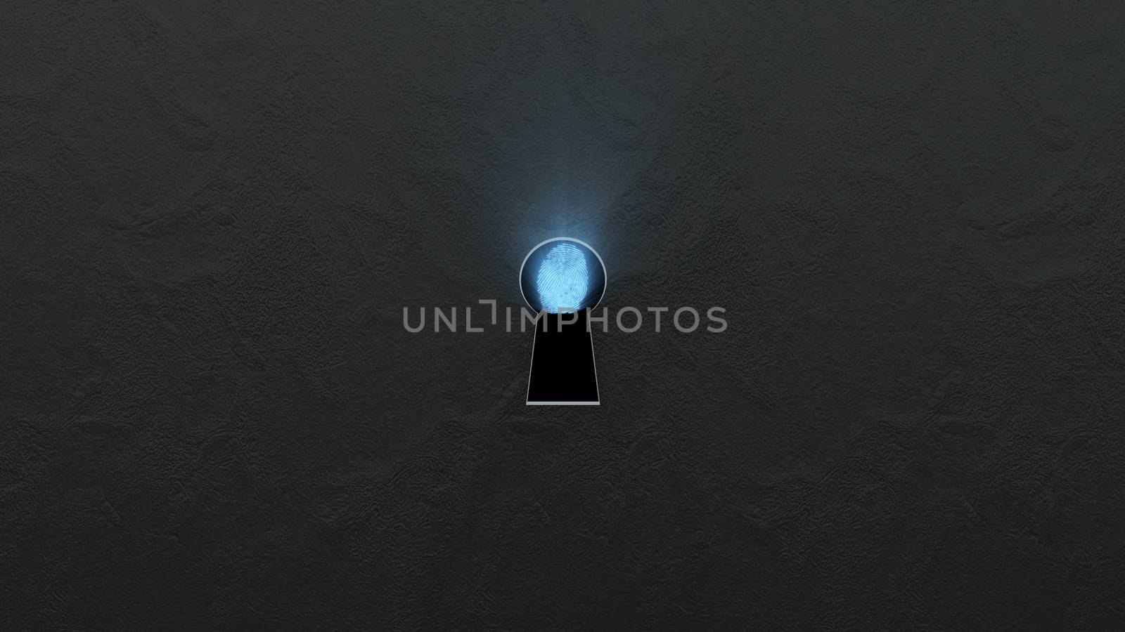 Security concept: fingerprint in the keyhole and technology element. Cybersecurity.