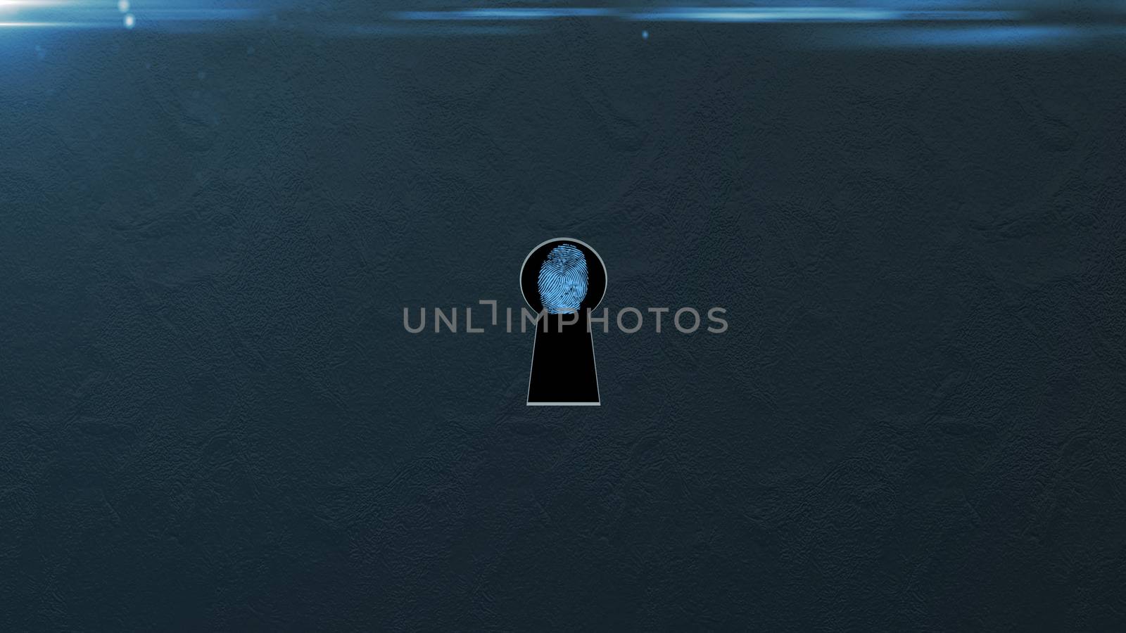 Security concept: fingerprint in the keyhole and technology element. Cybersecurity.