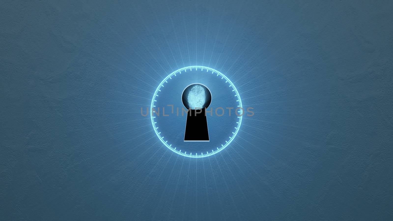 Security concept: fingerprint in the keyhole and technology element. Cybersecurity.