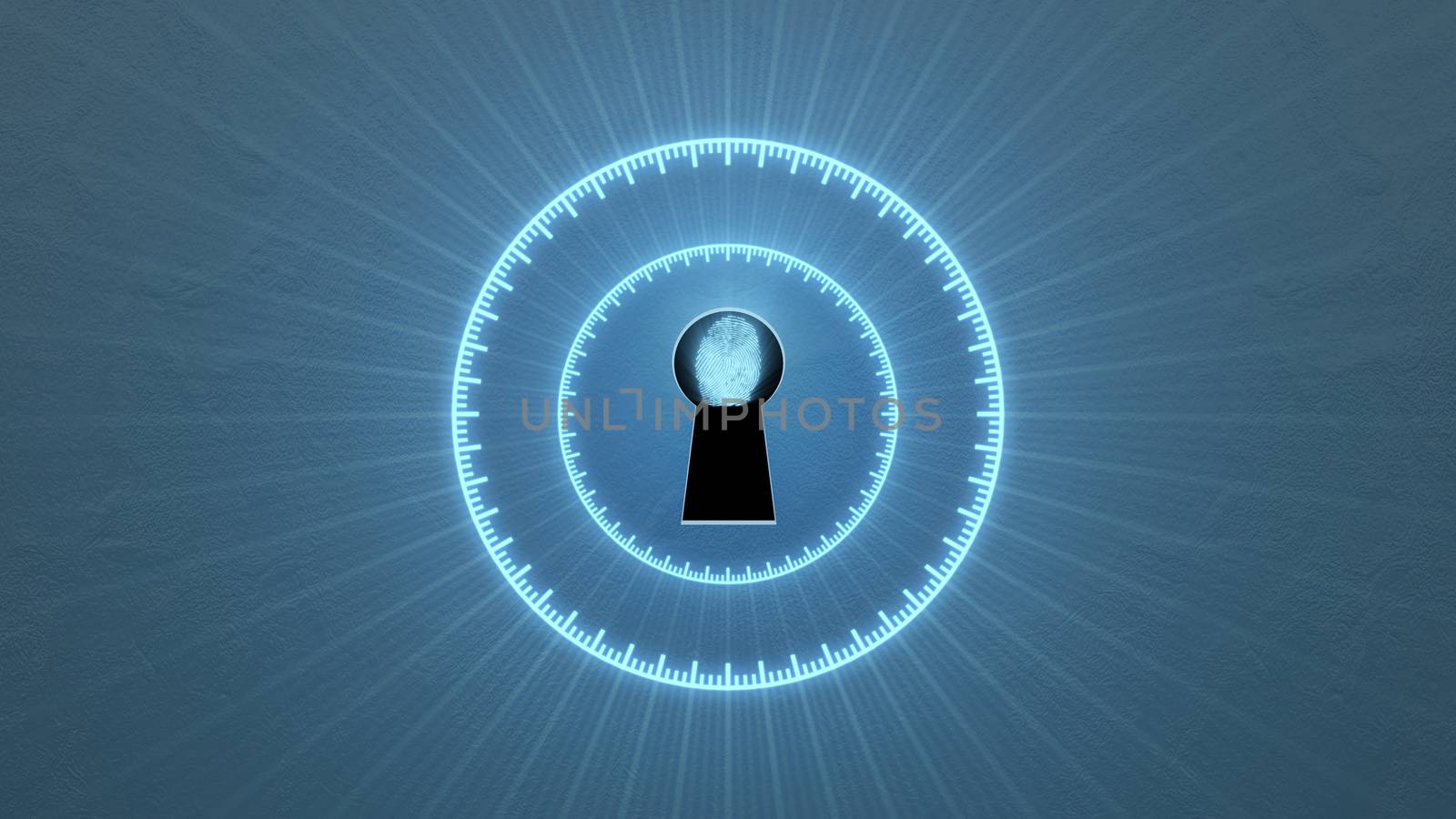 Security concept: fingerprint in the keyhole and technology element. Cybersecurity.