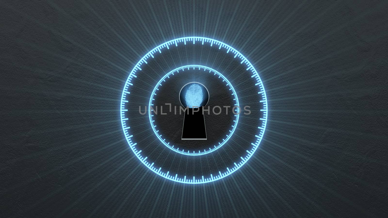 Security concept: fingerprint in the keyhole and technology element. Cybersecurity.