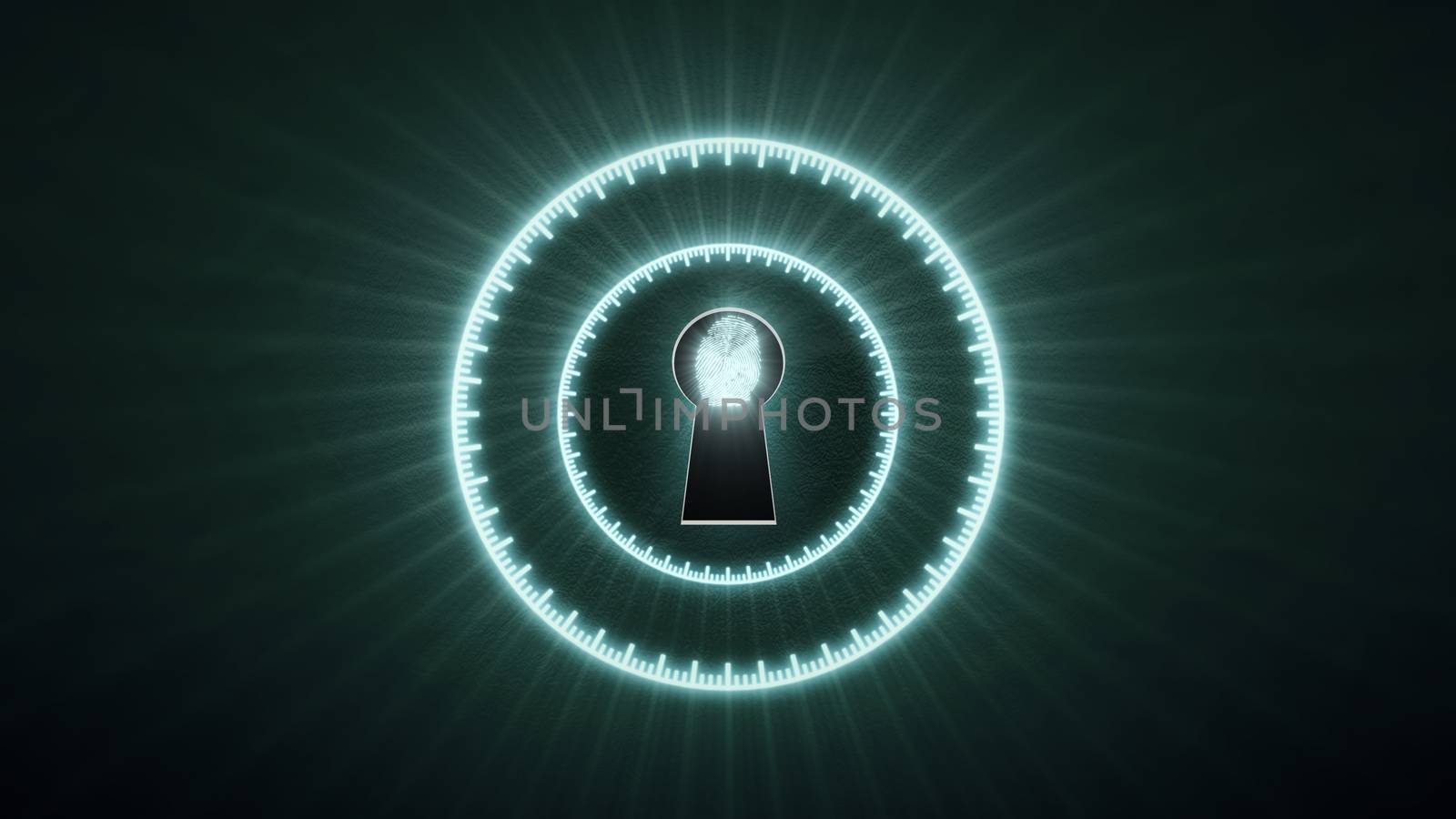 Security concept: fingerprint in the keyhole and technology element. Cybersecurity.