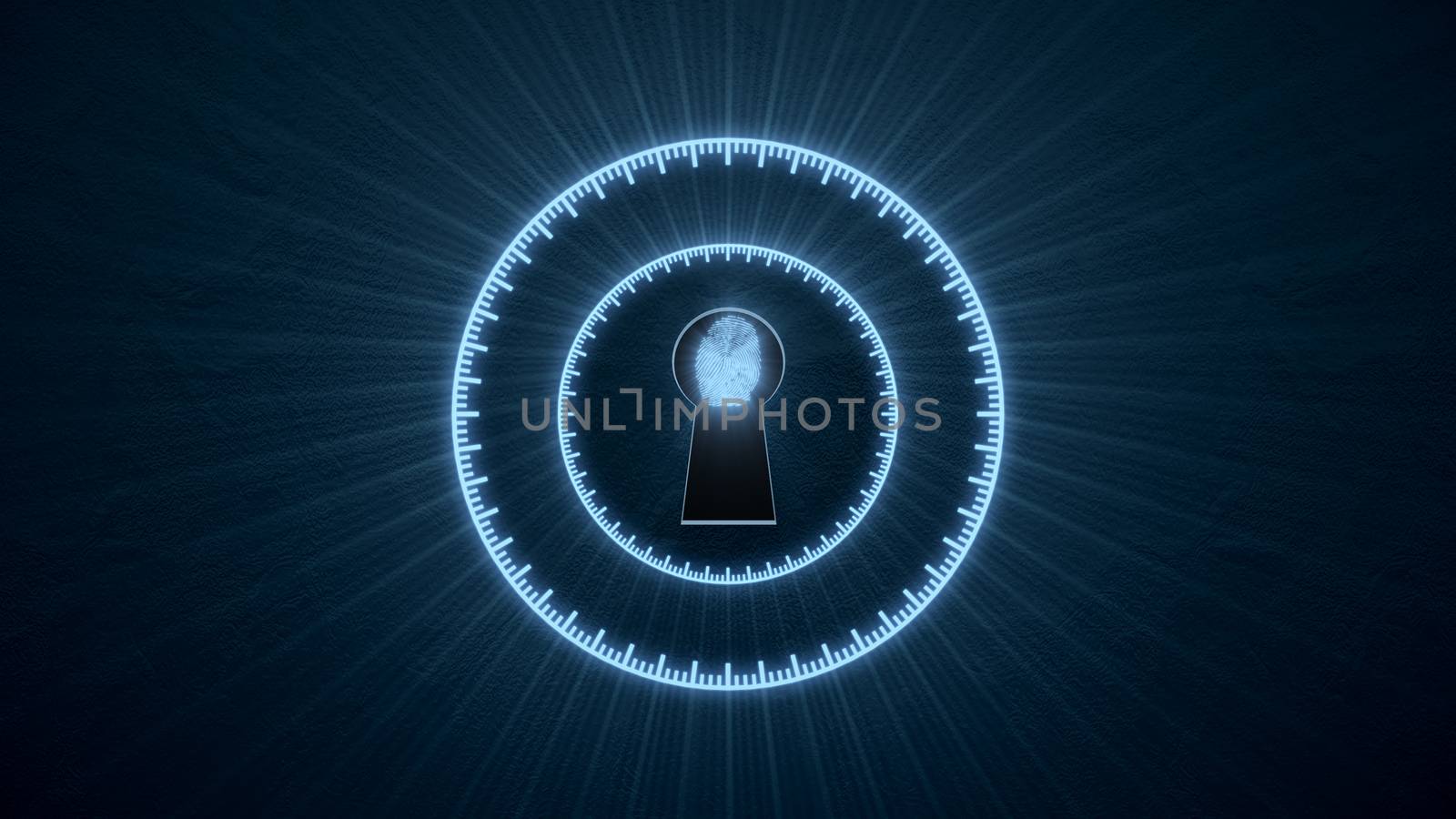 Security concept: fingerprint in the keyhole and technology element. Cybersecurity.
