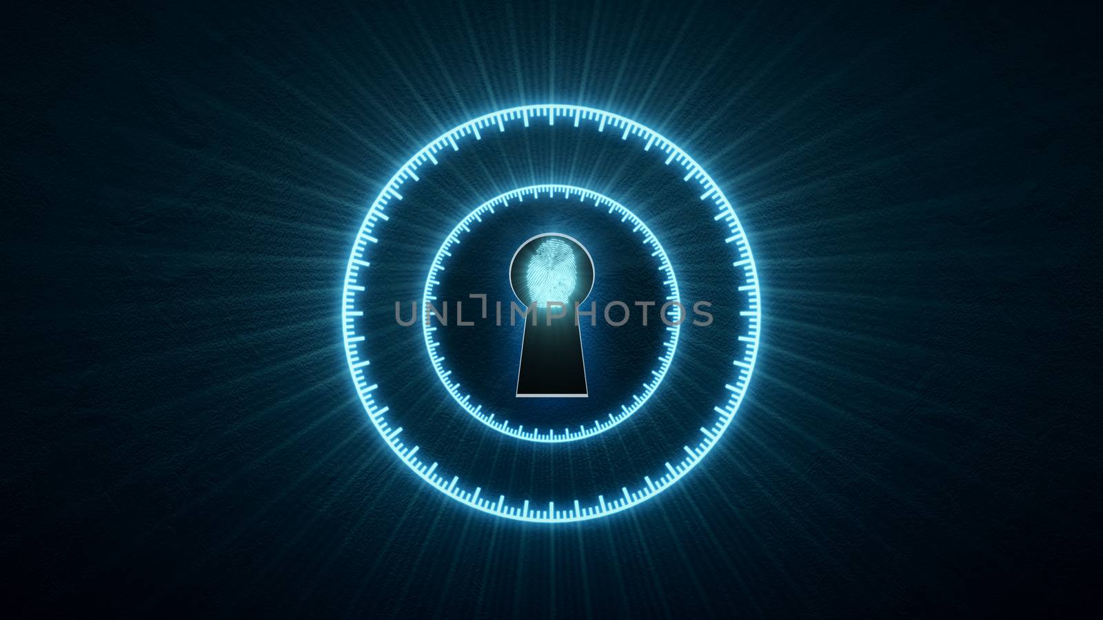 Security concept: fingerprint in the keyhole and technology element. Cybersecurity.