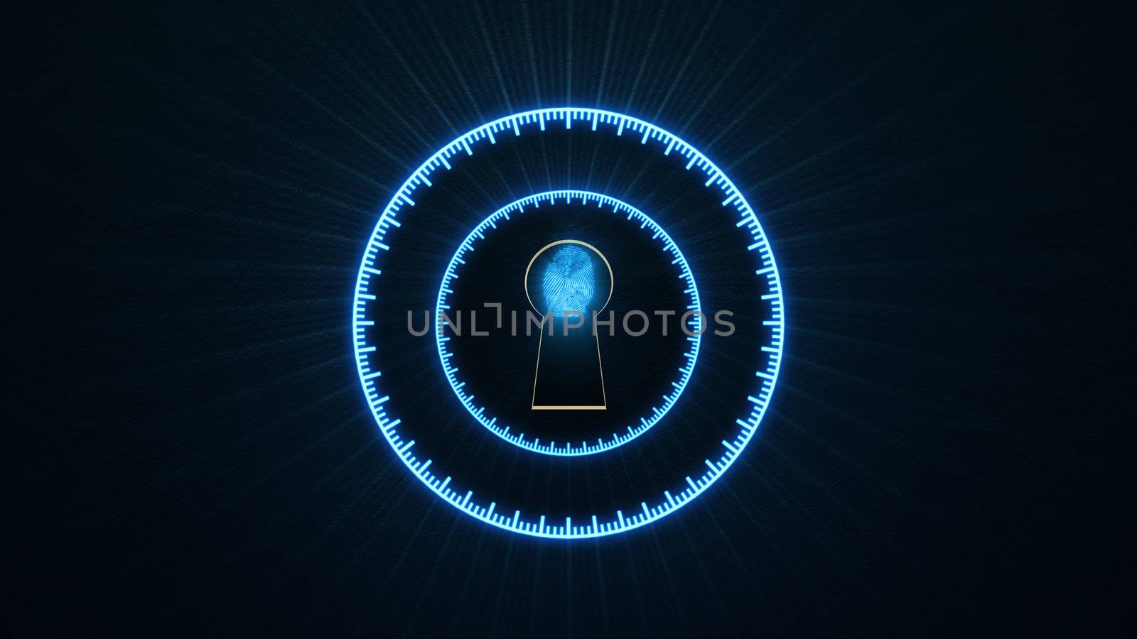 Security concept: fingerprint in the keyhole and technology element. Cybersecurity.