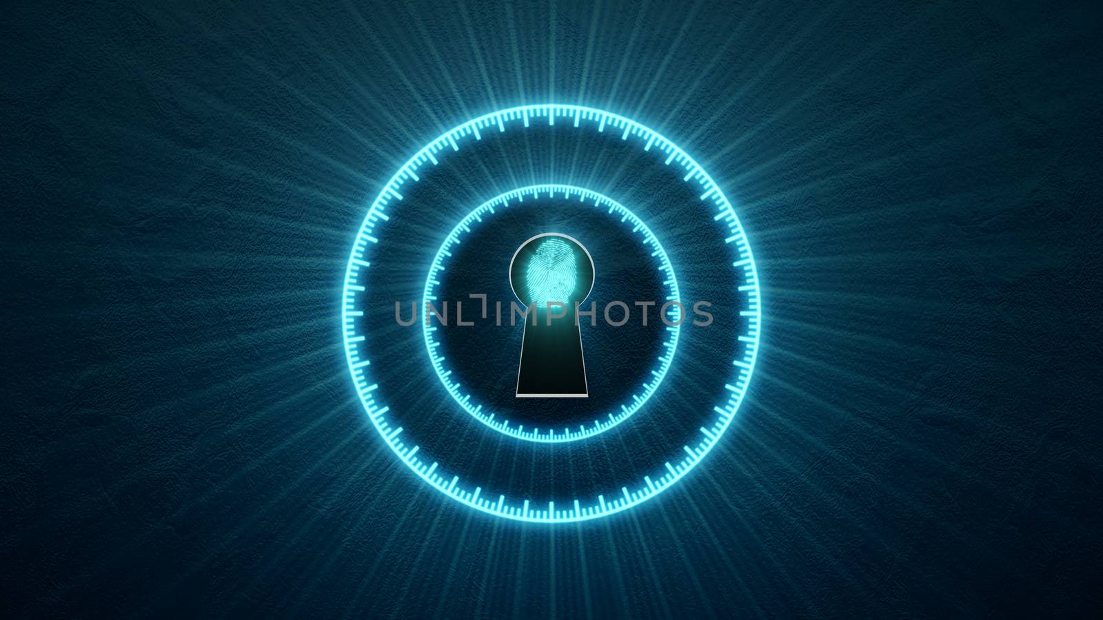 Security concept: fingerprint in the keyhole and technology element. Cybersecurity.