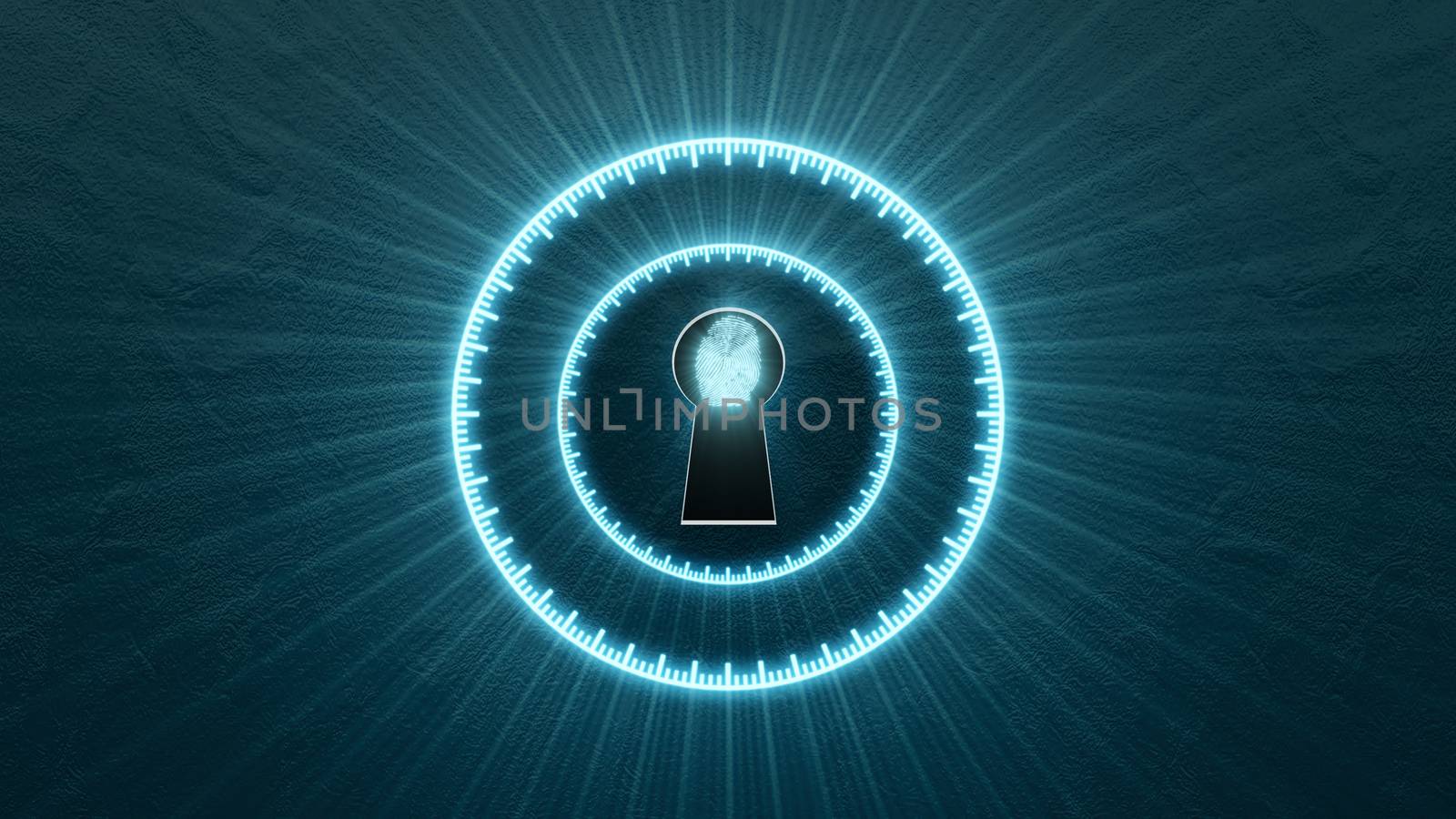 Security concept: fingerprint in the keyhole and technology element. Cybersecurity.