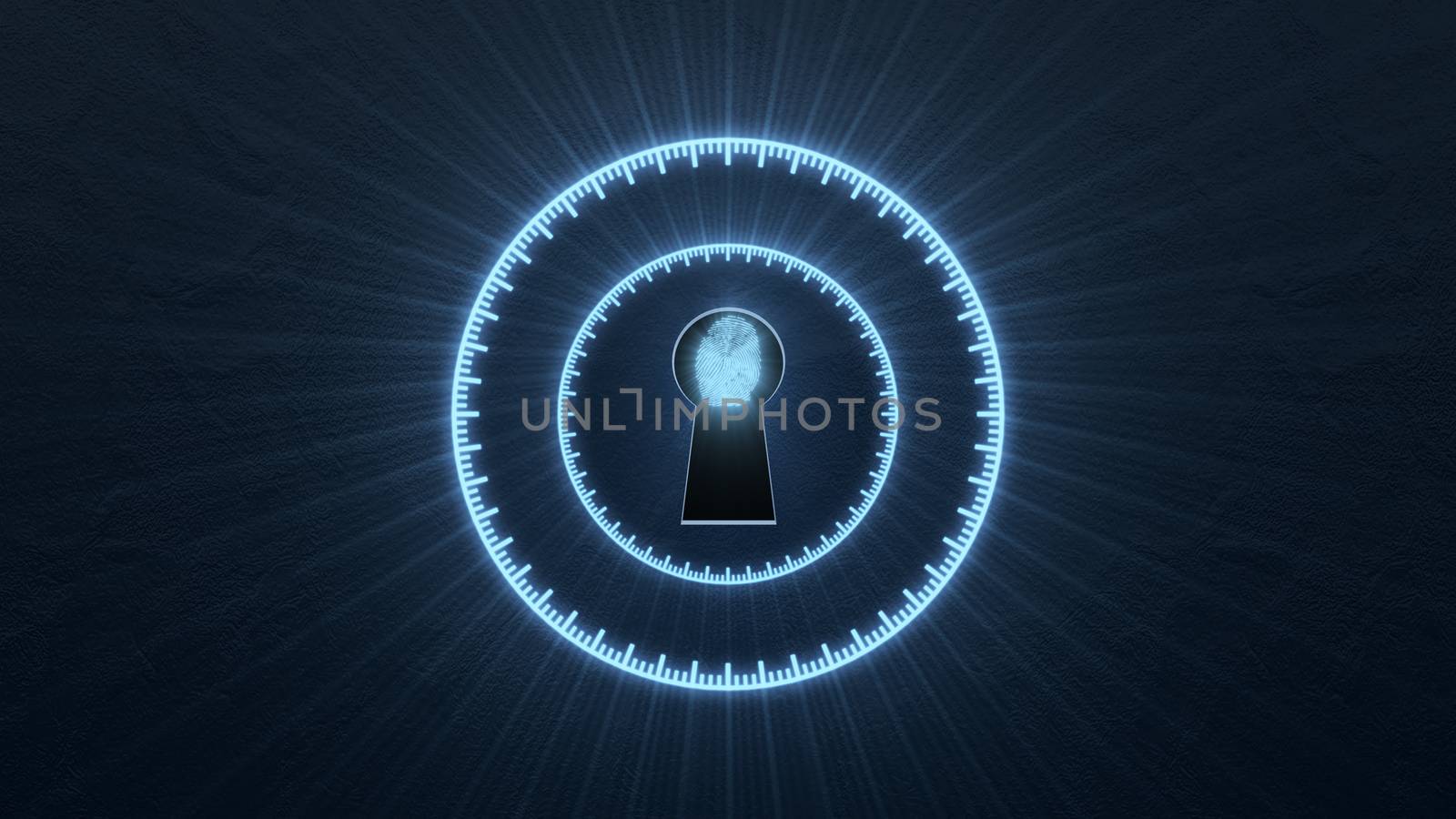 Security concept: fingerprint in the keyhole and technology element. Cybersecurity.