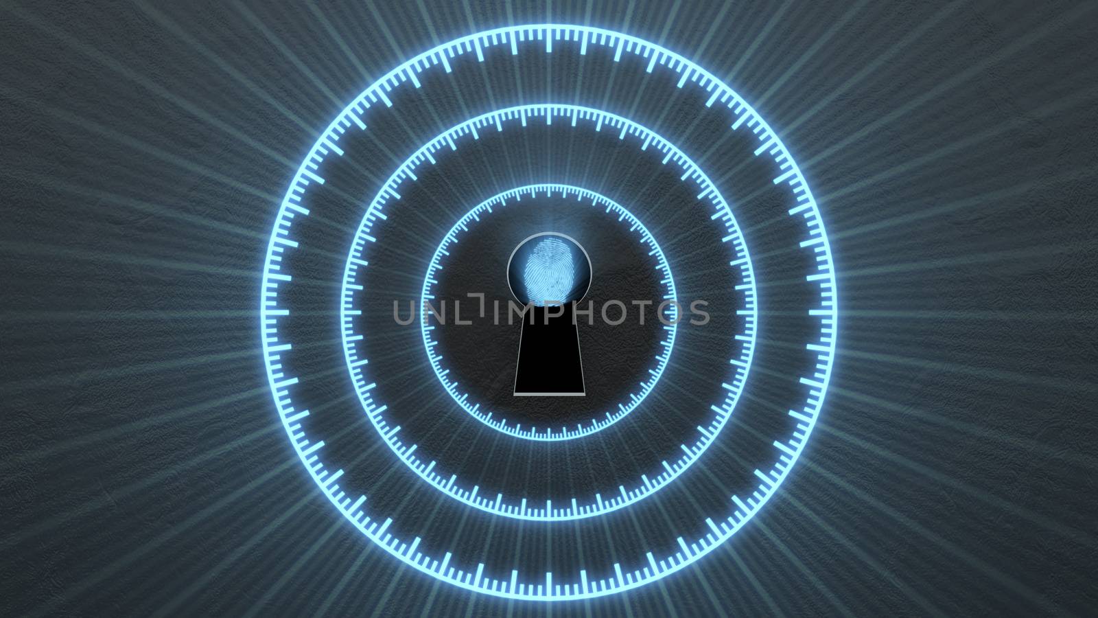 Security concept: fingerprint in the keyhole and technology element. Cybersecurity.