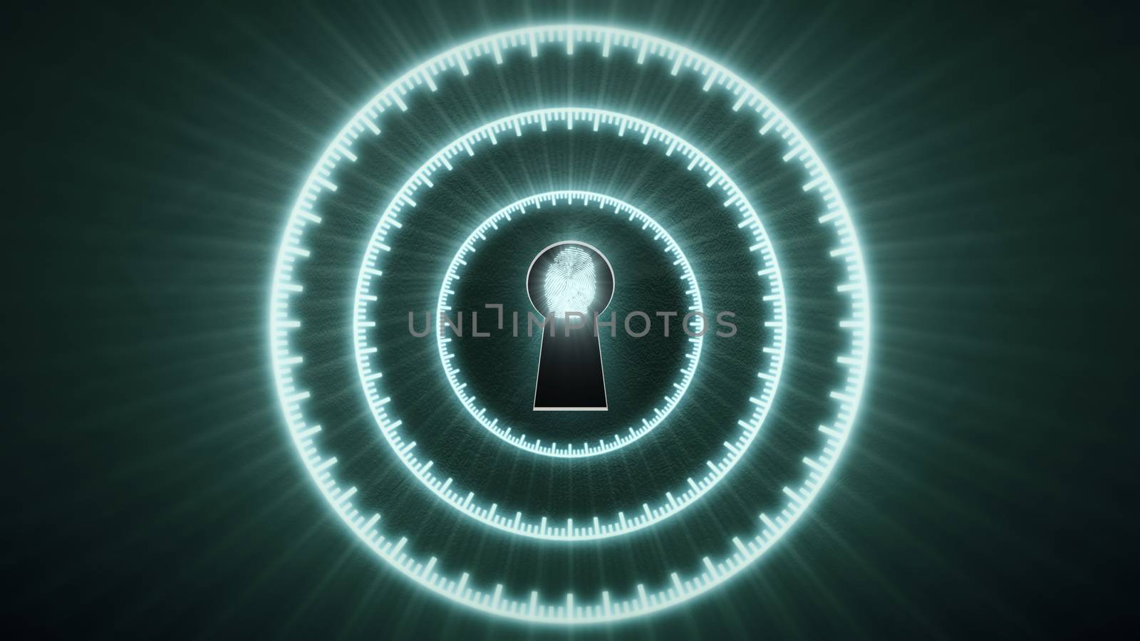 Security concept: fingerprint in the keyhole and technology element. Cybersecurity.
