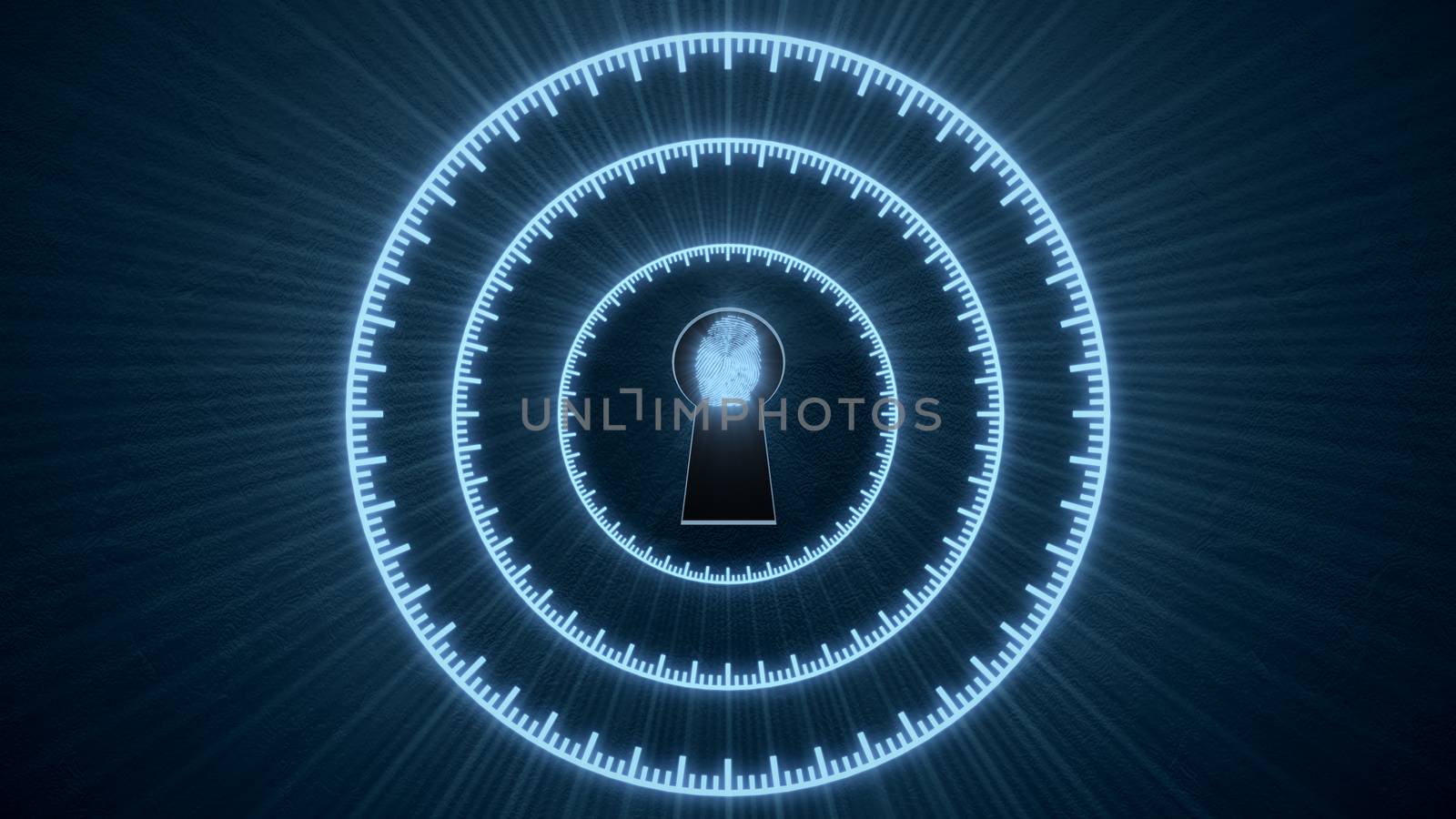 Security concept: fingerprint in the keyhole and technology element. Cybersecurity.