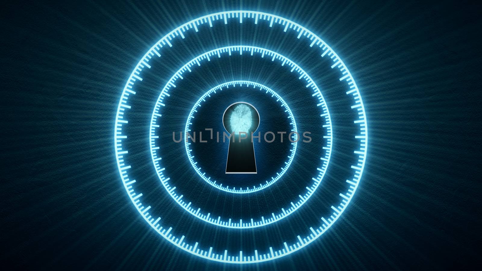 Security concept: fingerprint in the keyhole and technology element. Cybersecurity.