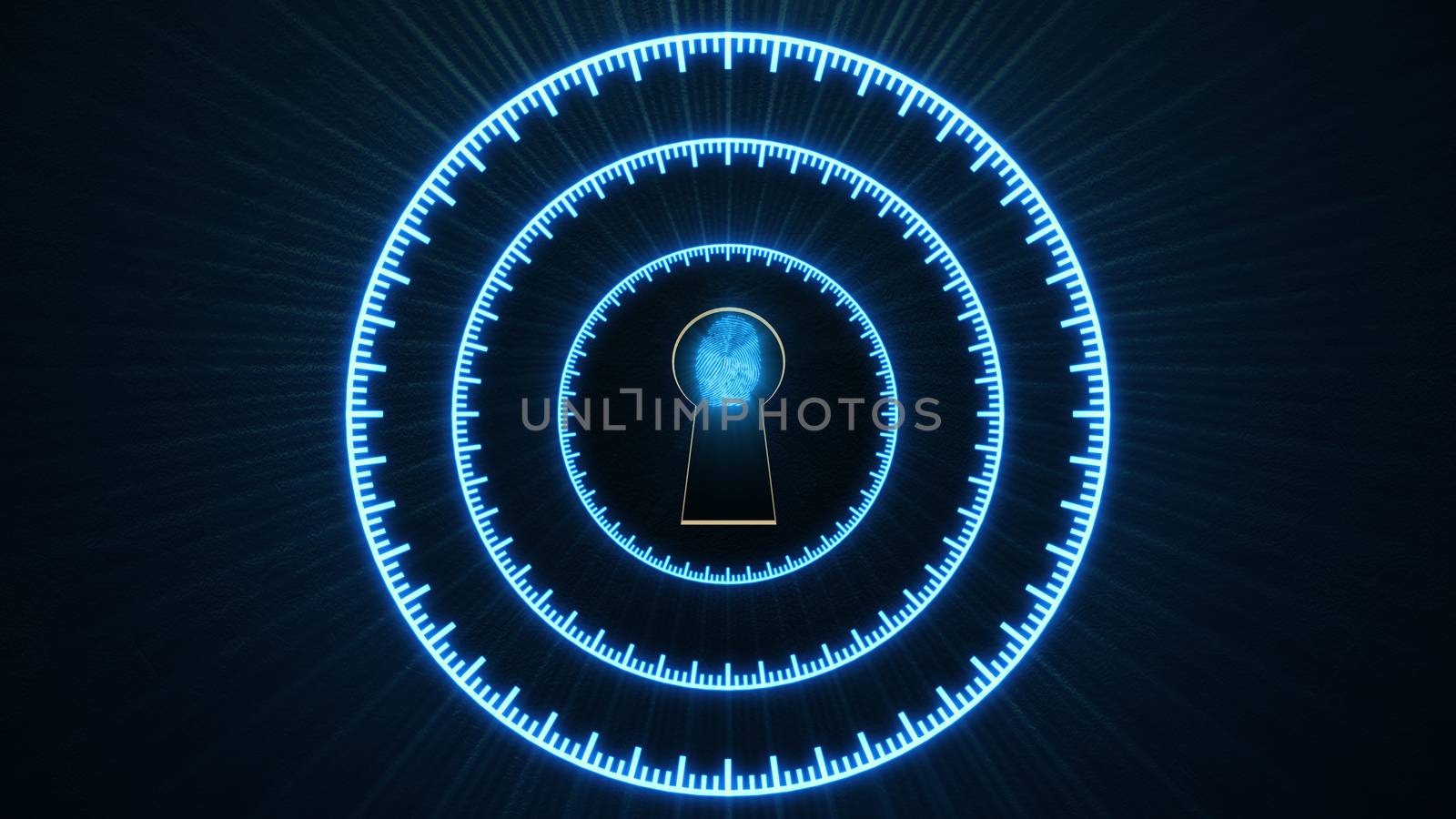 Security concept: fingerprint in the keyhole and technology element. Cybersecurity.