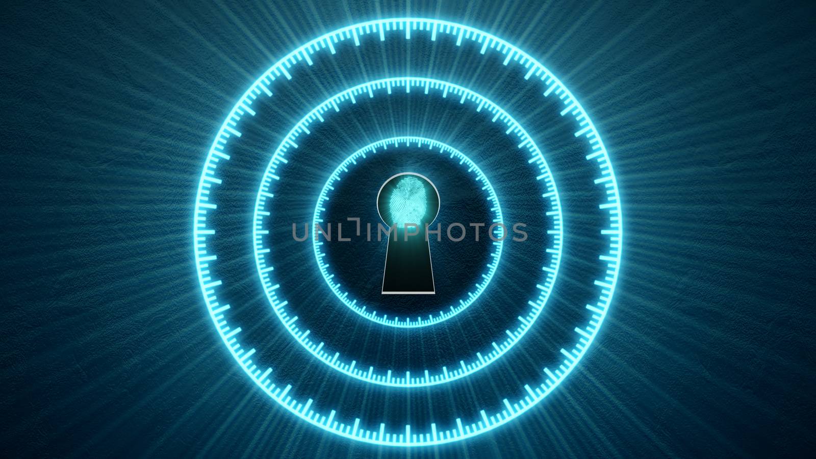 Security concept: fingerprint in the keyhole and technology element. Cybersecurity.