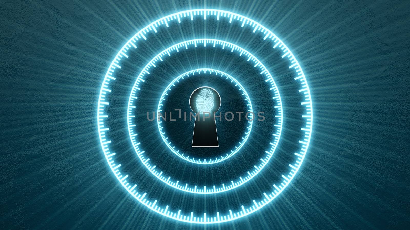 Security concept: fingerprint in the keyhole and technology element. Cybersecurity.