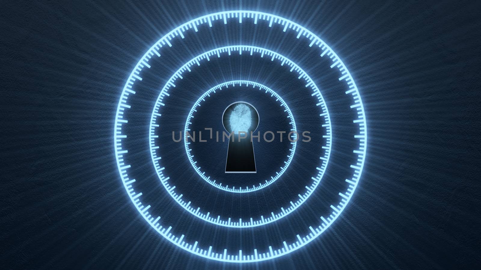 Security concept: fingerprint in the keyhole and technology element. Cybersecurity.