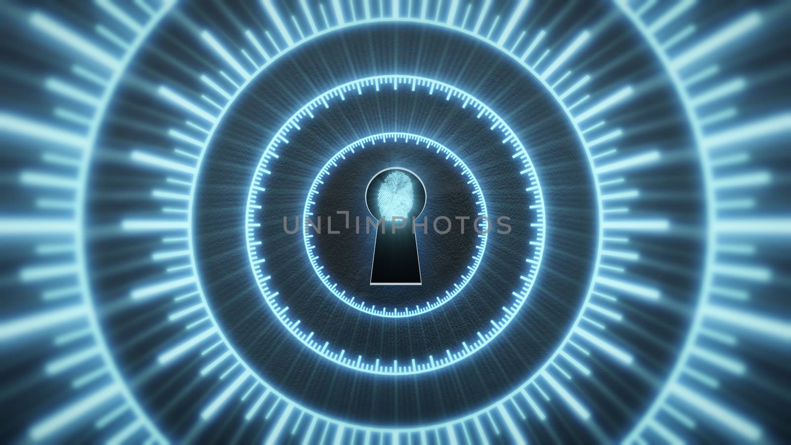 Security concept: fingerprint in the keyhole and technology element. Cybersecurity.