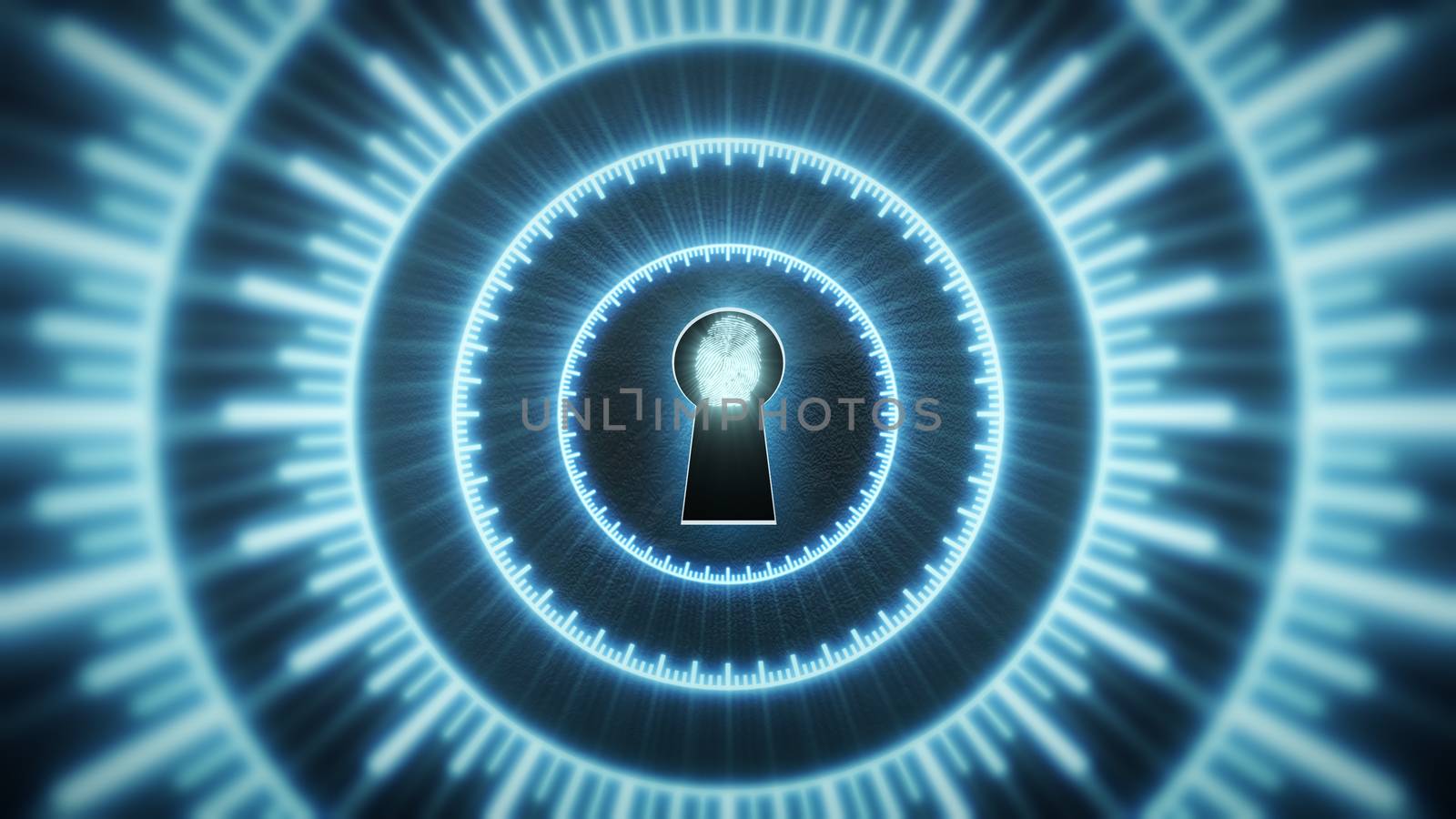 Security concept: fingerprint in the keyhole and technology element. Cybersecurity.