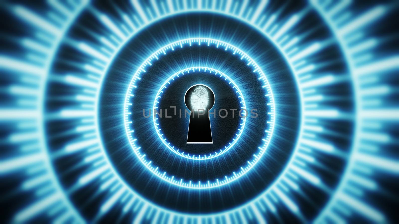 Security concept: fingerprint in the keyhole and technology element. Cybersecurity.