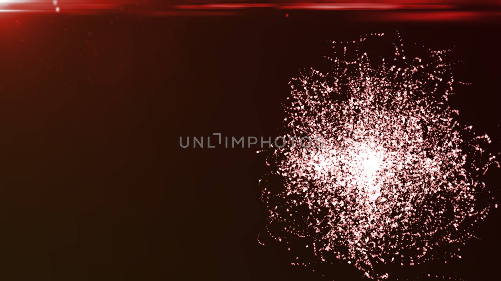 Abstract background with particles sphere and flares. 3D rendered